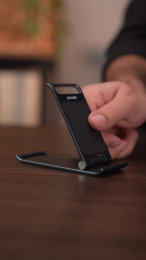 Porodo Adjustable Folding Aluminum Alloy with Silicone Pad Phone Holder - Grey PDHSM25GY